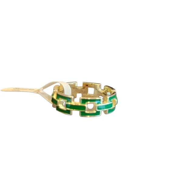 NWT - Green Enamel and Gold Chain Link Ring - Size 8 - Picture 7 of 9